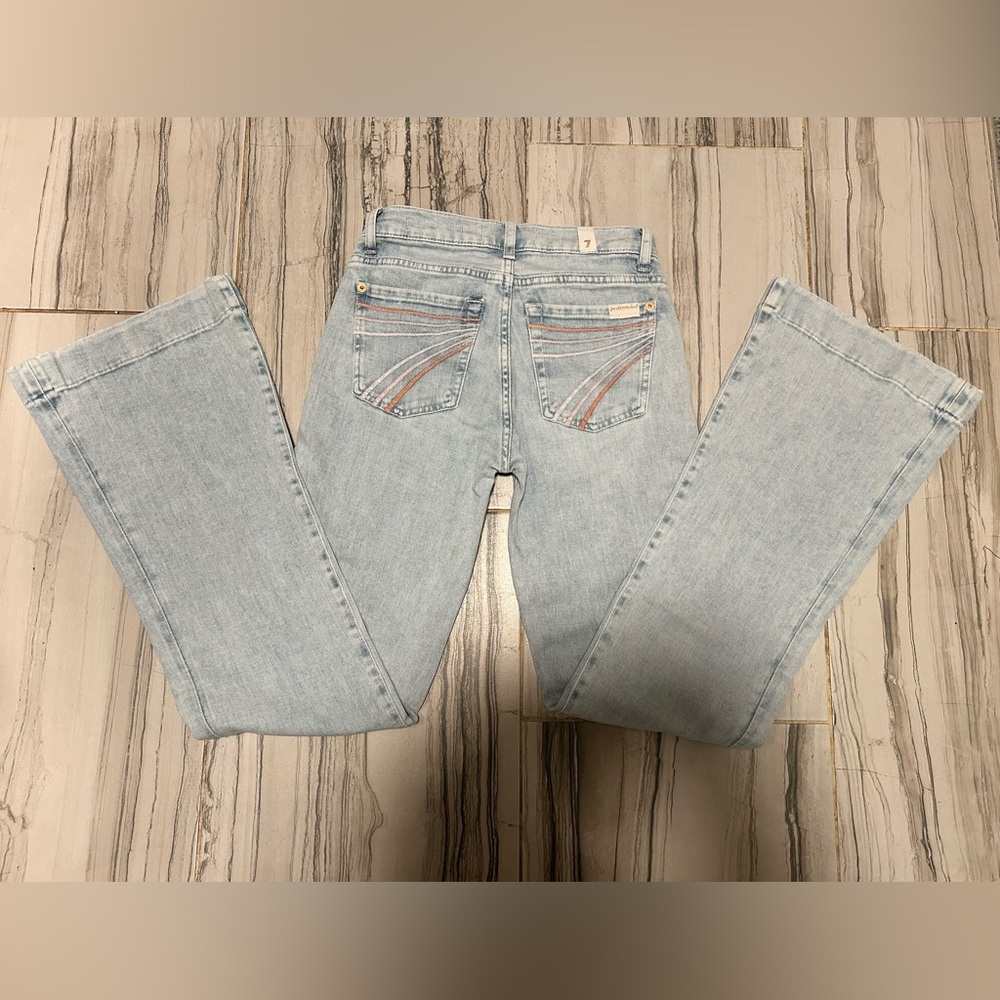 7 For All Mankind Malibu Wash Dojo Tailorless Stretch Bootcut Trouser FlareJeans - Picture 7 of 16